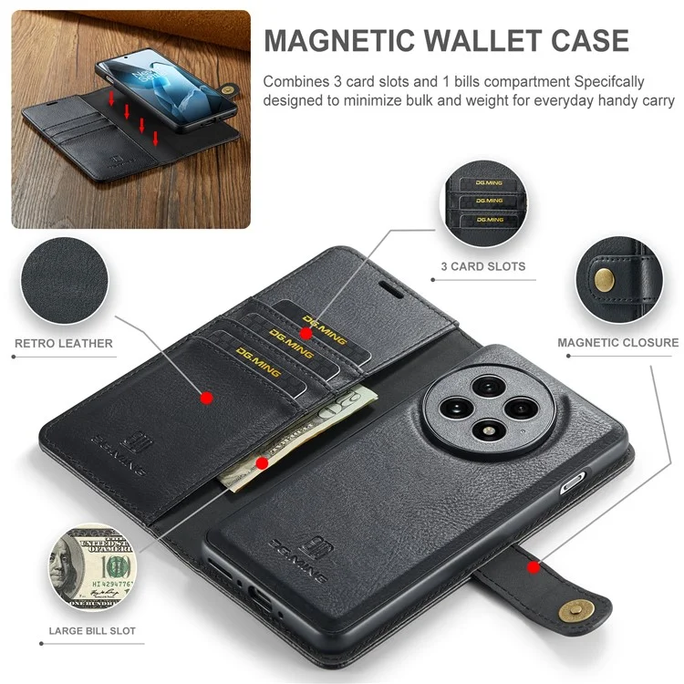 DG.MING per OnePlus 13 Cover Staccabile in Pelle Divisibile per Telefono - Nero