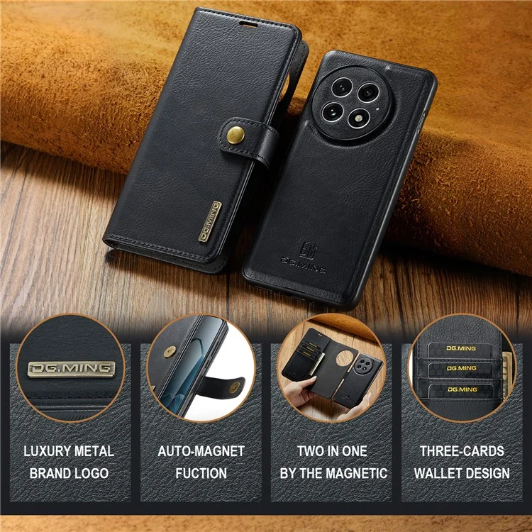 DG.MING per OnePlus 13 Cover Staccabile in Pelle Divisibile per Telefono - Nero