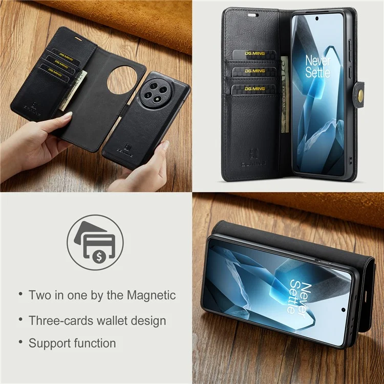 DG.MING per OnePlus 13 Cover Staccabile in Pelle Divisibile per Telefono - Nero