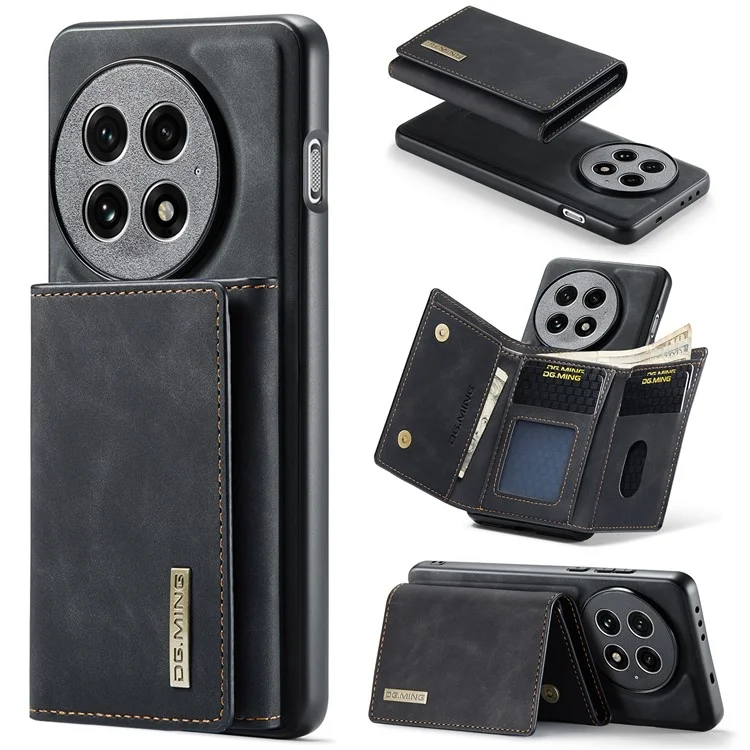 DG.MING Serie M1 para Funda de OnePlus 13 con Soporte, Cartera Desmontable y Cubierta de Teléfono de Cuero - Negro