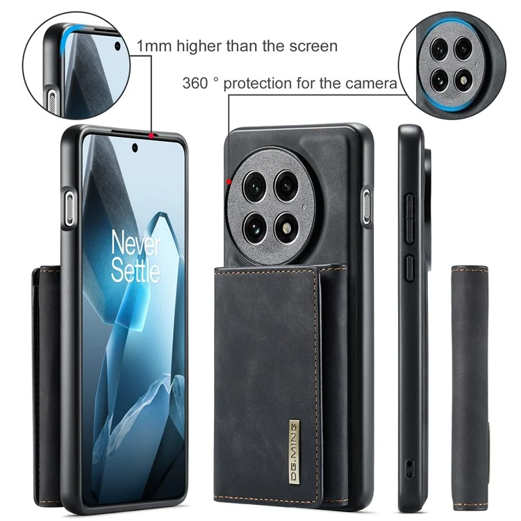 DG.MING Serie M1 para Funda de OnePlus 13 con Soporte, Cartera Desmontable y Cubierta de Teléfono de Cuero - Negro