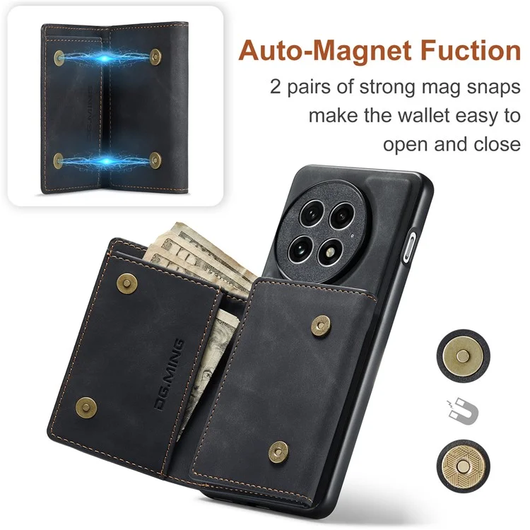 DG.MING Serie M1 para Funda de OnePlus 13 con Soporte, Cartera Desmontable y Cubierta de Teléfono de Cuero - Negro