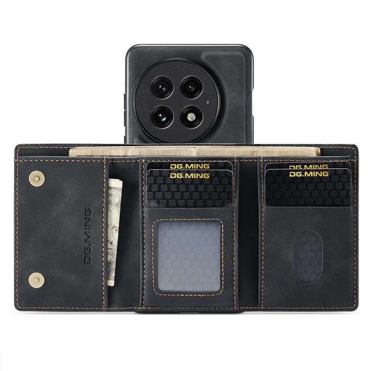 DG.MING Serie M1 para Funda de OnePlus 13 con Soporte, Cartera Desmontable y Cubierta de Teléfono de Cuero - Negro