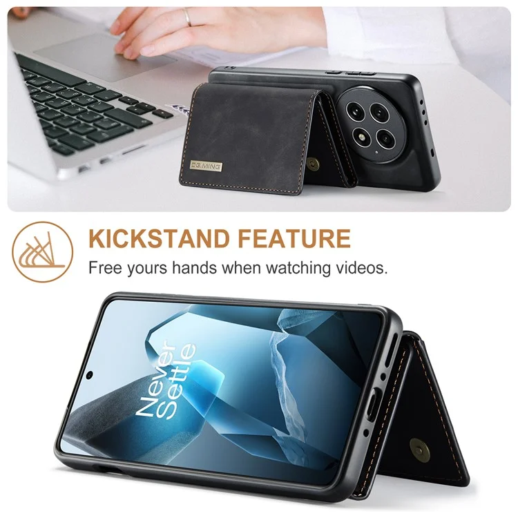DG.MING Serie M1 para Funda de OnePlus 13 con Soporte, Cartera Desmontable y Cubierta de Teléfono de Cuero - Negro