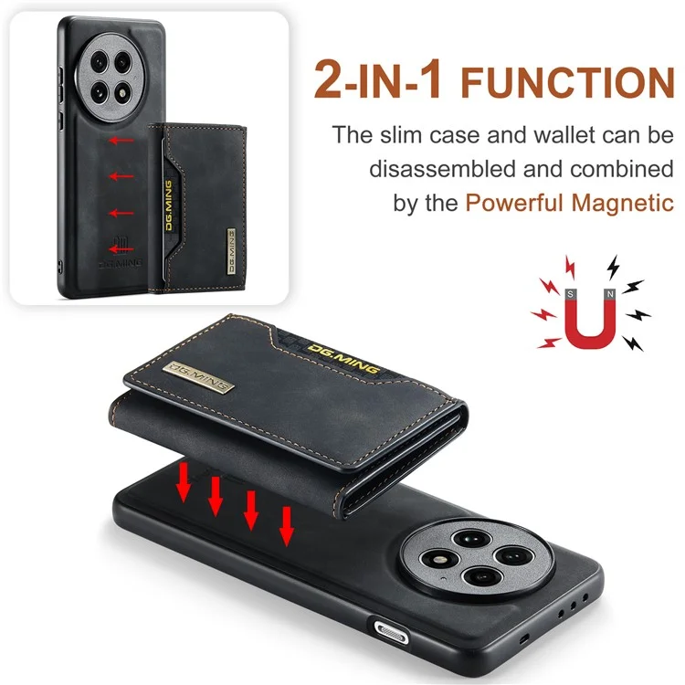DG.MING M2 Series for OnePlus 13 Case PU + PC + TPU Phone Cover Detachable Wallet - Black