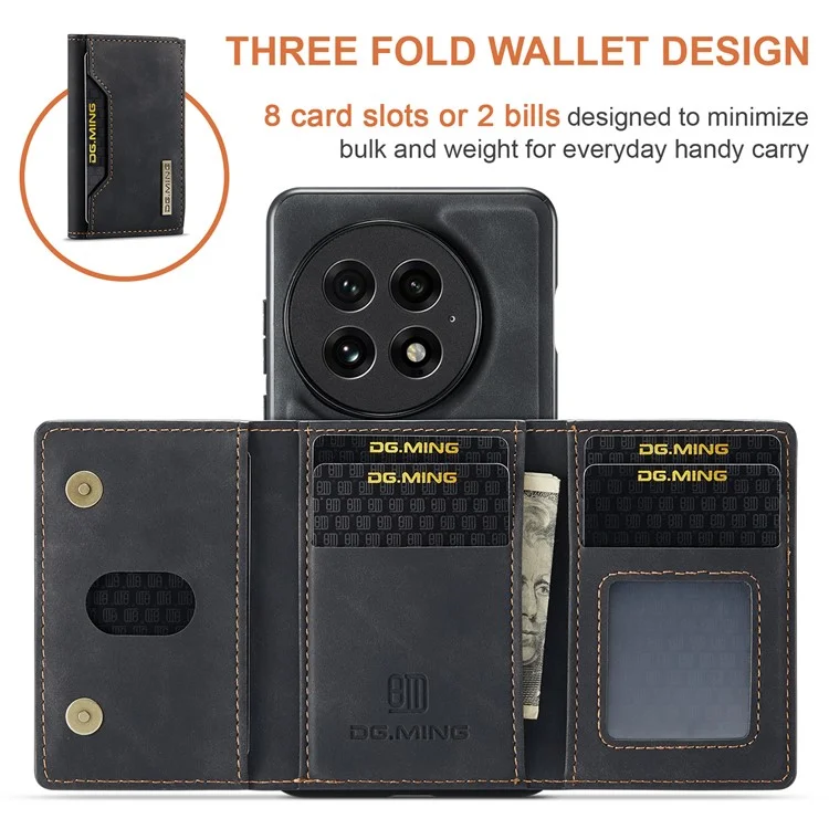 DG.MING M2 Series for OnePlus 13 Case PU + PC + TPU Phone Cover Detachable Wallet - Black