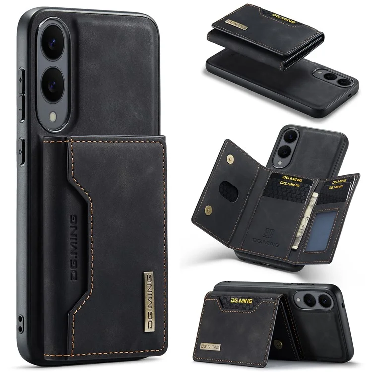 DG.MING M2 Series for Samsung Galaxy S25 Edge Case PU + PC + TPU Phone Cover Detachable Wallet - Black