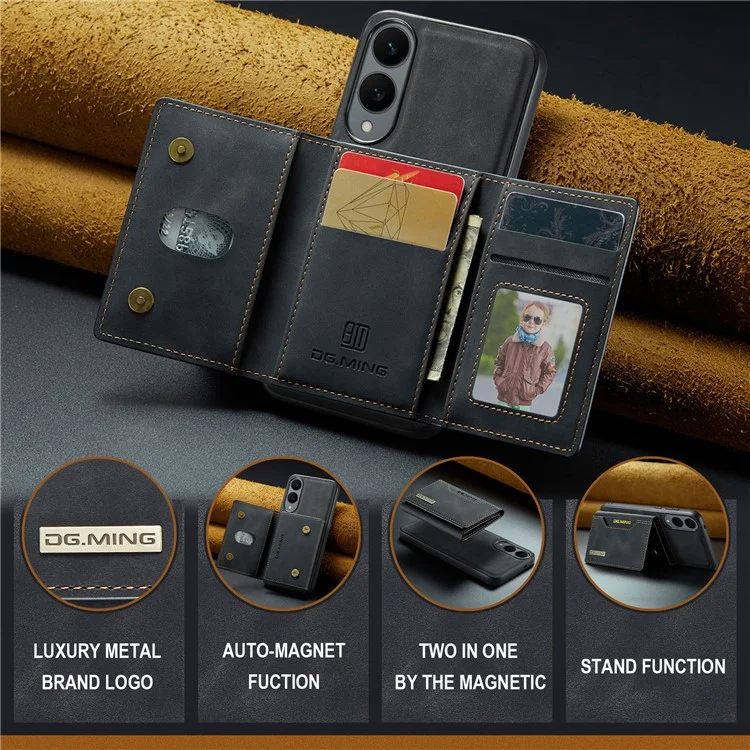 DG.MING M2 Series for Samsung Galaxy S25 Edge Case PU + PC + TPU Phone Cover Detachable Wallet - Black