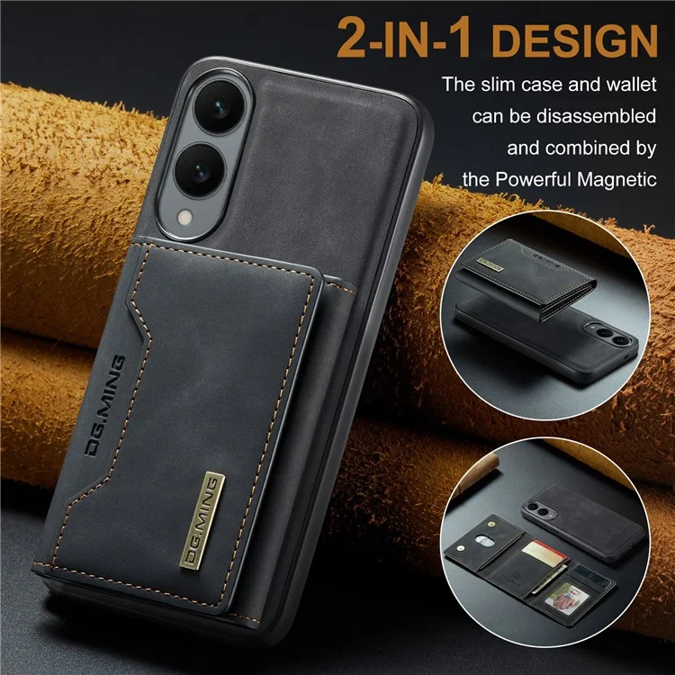 DG.MING M2 Series for Samsung Galaxy S25 Edge Case PU + PC + TPU Phone Cover Detachable Wallet - Black