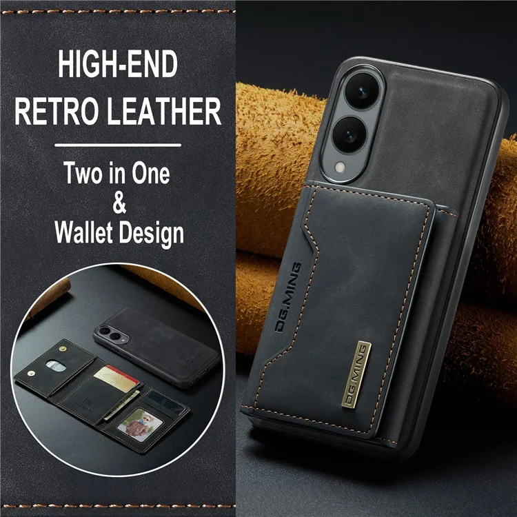 DG.MING M2 Series for Samsung Galaxy S25 Edge Case PU + PC + TPU Phone Cover Detachable Wallet - Black