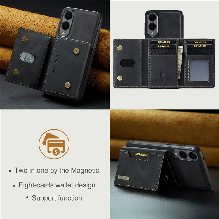 DG.MING M2 Series for Samsung Galaxy S25 Edge Case PU + PC + TPU Phone Cover Detachable Wallet - Black