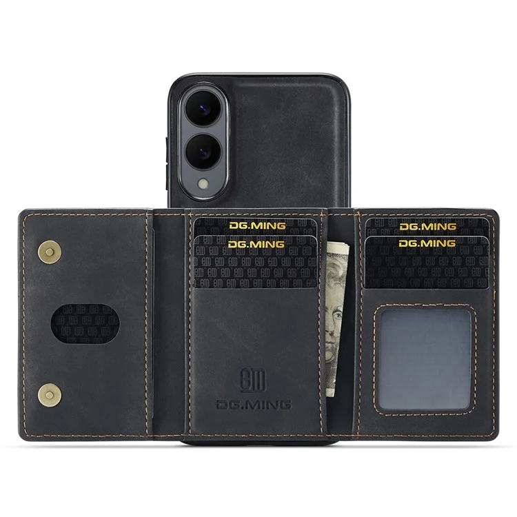 DG.MING M2 Series for Samsung Galaxy S25 Edge Case PU + PC + TPU Phone Cover Detachable Wallet - Black