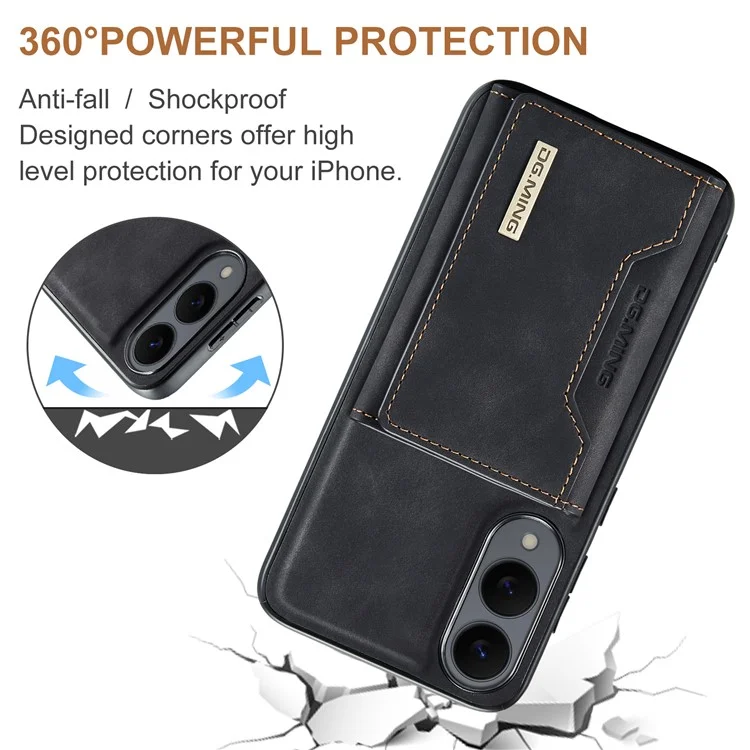 DG.MING M2 Series for Samsung Galaxy S25 Edge Case PU + PC + TPU Phone Cover Detachable Wallet - Black