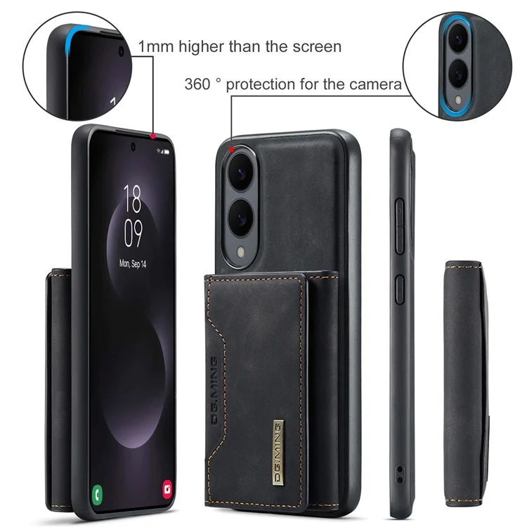DG.MING M2 Series for Samsung Galaxy S25 Edge Case PU + PC + TPU Phone Cover Detachable Wallet - Black
