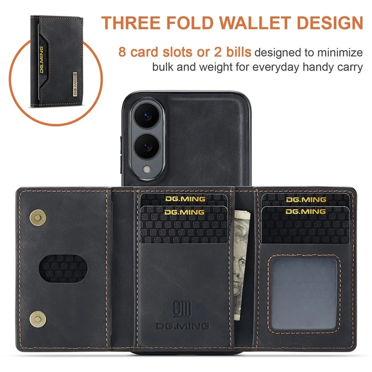 DG.MING M2 Series for Samsung Galaxy S25 Edge Case PU + PC + TPU Phone Cover Detachable Wallet - Black