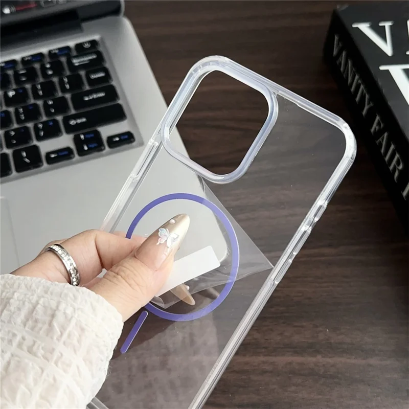 For iPhone 16 Pro Max Magnetic Case Acrylic TPU Clear Phone Back Cover - Black