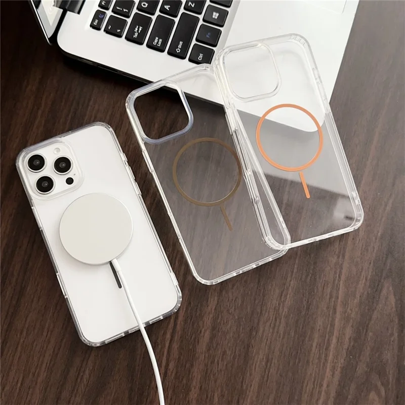 For iPhone 16 Pro Max Magnetic Case Acrylic TPU Clear Phone Back Cover - Black