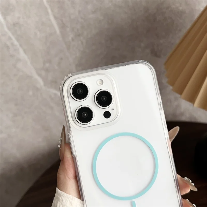 For iPhone 16 Pro Max Magnetic Case Acrylic TPU Clear Phone Back Cover - Grey