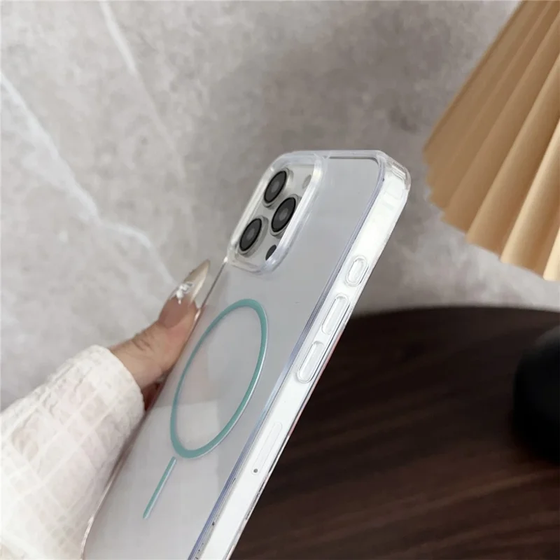 For iPhone 16 Pro Max Magnetic Case Acrylic TPU Clear Phone Back Cover - Grey