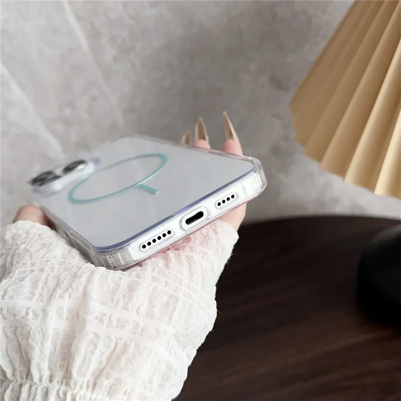 For iPhone 16 Pro Max Magnetic Case Acrylic TPU Clear Phone Back Cover - Grey