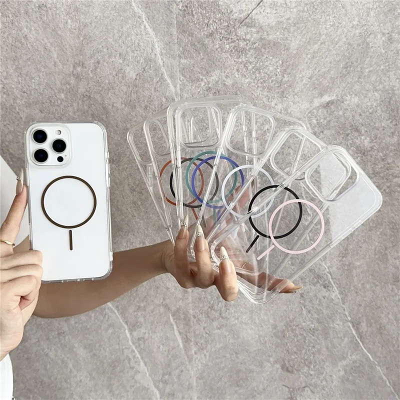 For iPhone 16 Pro Max Magnetic Case Acrylic TPU Clear Phone Back Cover - Grey