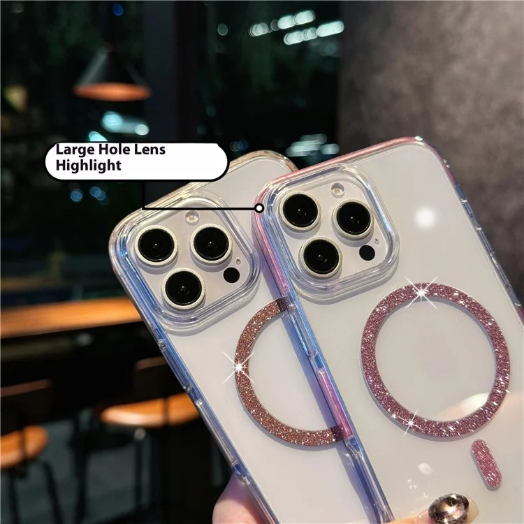 For iPhone 16 Pro Max Case Compatible with MagSafe Glitter Ring TPU + Acrylic Clear Phone Cover Airbag Protection - Blue