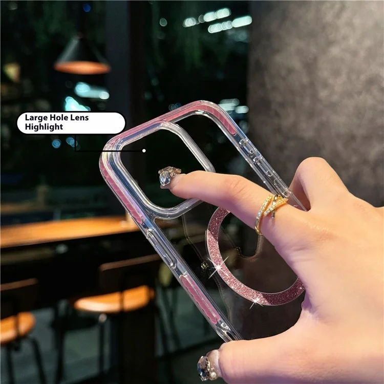 For iPhone 16 Pro Max Case Compatible with MagSafe Glitter Ring TPU + Acrylic Clear Phone Cover Airbag Protection - Blue