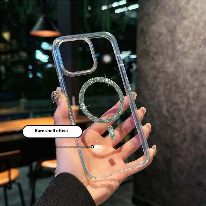 For iPhone 16 Pro Case Compatible with MagSafe Glitter Ring TPU + Acrylic Clear Phone Cover Airbag Protection - Blue
