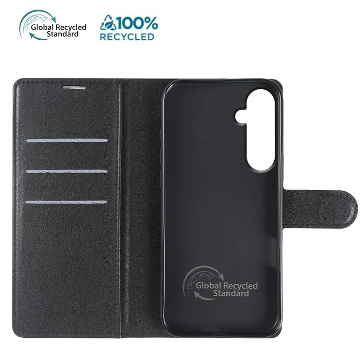 Para Samsung Galaxy A15 5G / 4G Capa com Suporte Biológica Eco-Friendly RPET RPVB Slim para Celular com Carteira - Preto