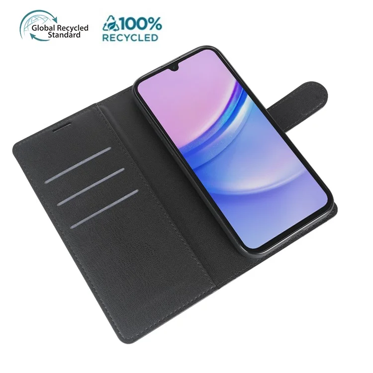 Para Samsung Galaxy A15 5G / 4G Capa com Suporte Biológica Eco-Friendly RPET RPVB Slim para Celular com Carteira - Preto