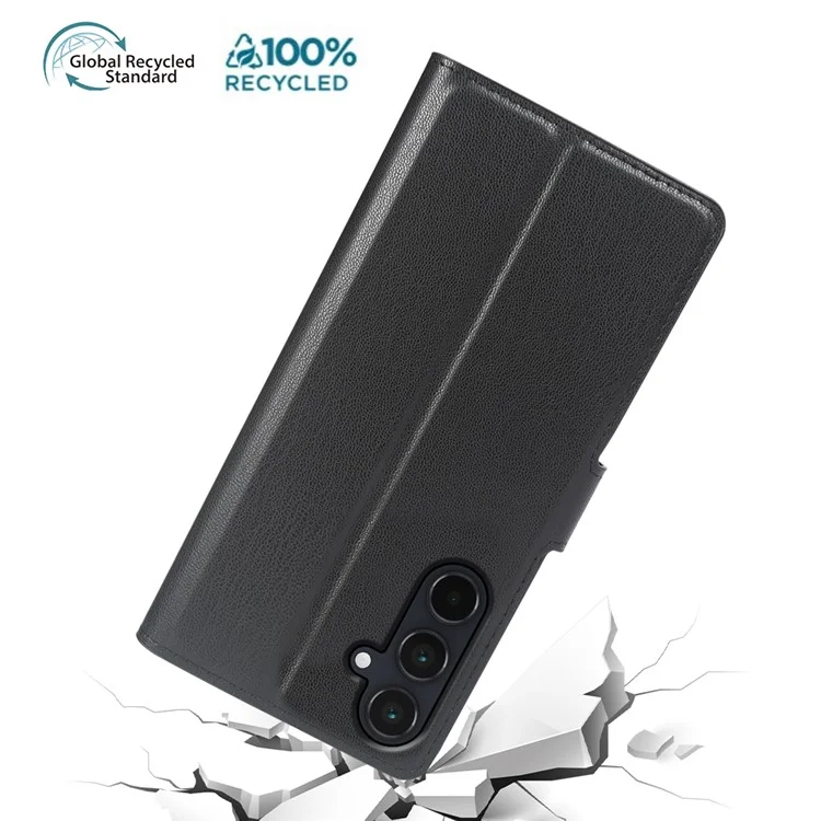 Para Samsung Galaxy A15 5G / 4G Capa com Suporte Biológica Eco-Friendly RPET RPVB Slim para Celular com Carteira - Preto