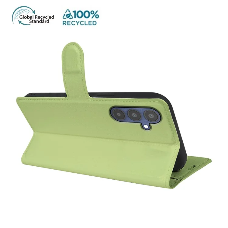 For Samsung Galaxy A25 5G (Global) (161.0mm) Stand Case Biobased Eco-Friendly RPET RPVB Slim Phone Cover with Wallet - Light Green
