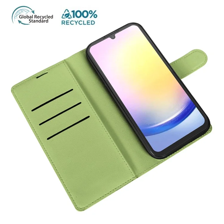 For Samsung Galaxy A25 5G (Global) (161.0mm) Stand Case Biobased Eco-Friendly RPET RPVB Slim Phone Cover with Wallet - Light Green