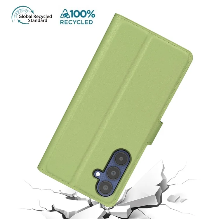 For Samsung Galaxy A25 5G (Global) (161.0mm) Stand Case Biobased Eco-Friendly RPET RPVB Slim Phone Cover with Wallet - Light Green
