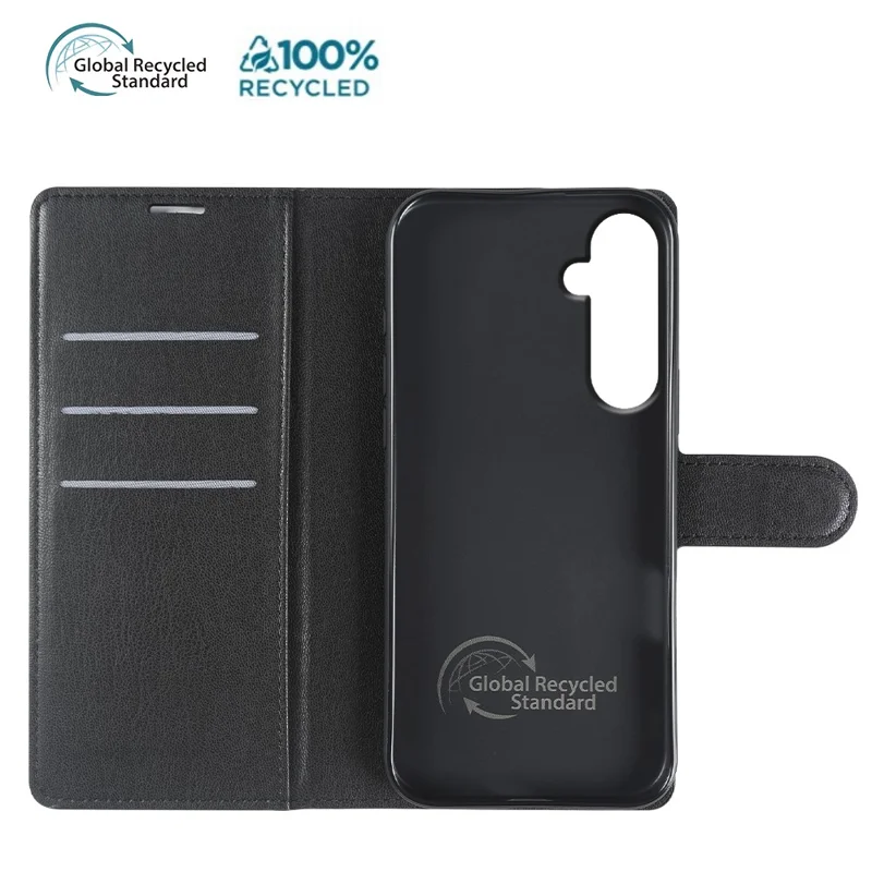 Per Samsung Galaxy A55 5G Cover con Supporto Ecologico in Materiale Riciclato RPET RPVB - Custodia Sottile per Smartphone con Portafoglio - Nero