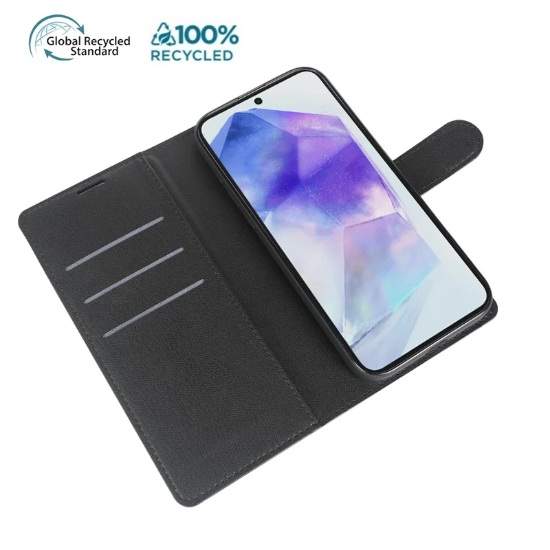 Per Samsung Galaxy A55 5G Cover con Supporto Ecologico in Materiale Riciclato RPET RPVB - Custodia Sottile per Smartphone con Portafoglio - Nero
