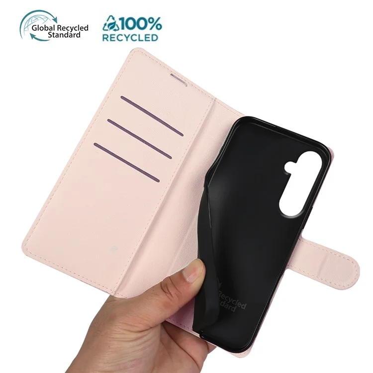 Para Samsung Galaxy A55 5G Capa de suporte Biobased Eco-Friendly RPET RPVB Capa de telefone Slim com Carteira - Rosa