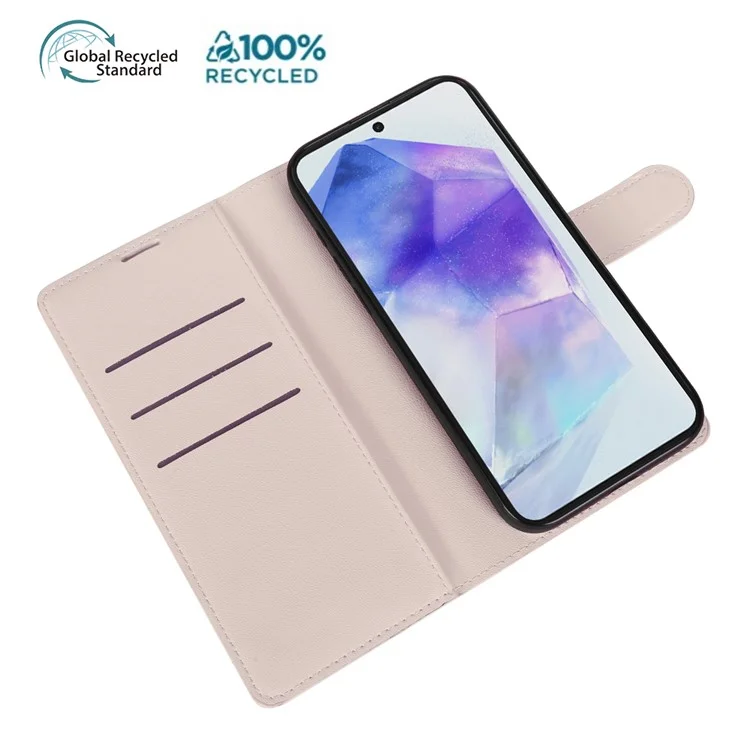 Para Samsung Galaxy A55 5G Capa de suporte Biobased Eco-Friendly RPET RPVB Capa de telefone Slim com Carteira - Rosa