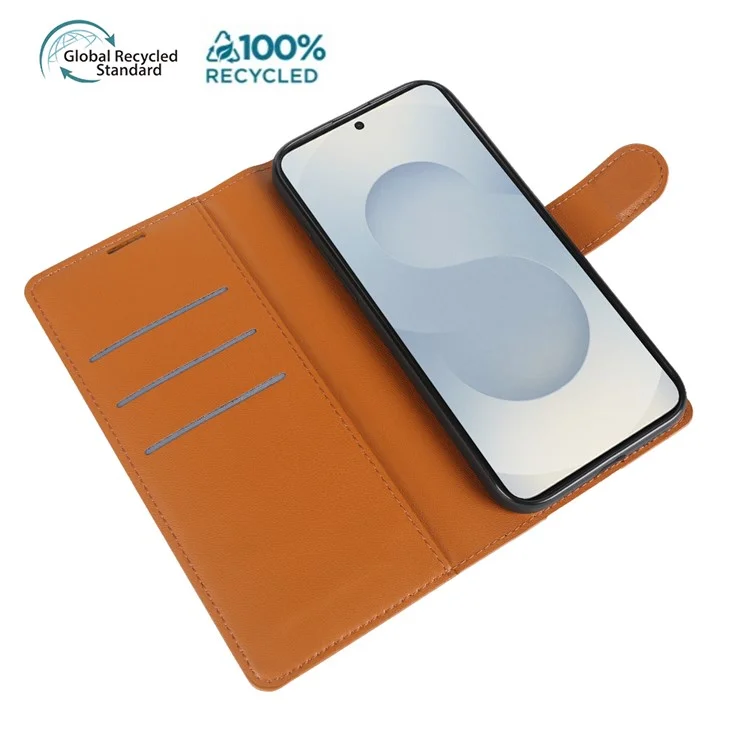 Чехол-подставка для Samsung Galaxy S25 из биологических материалов, эко-дружественный RPET RPVB тонкий чехол с кошельком - Оранжевый
