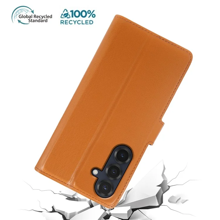 Чехол-подставка для Samsung Galaxy S25 из биологических материалов, эко-дружественный RPET RPVB тонкий чехол с кошельком - Оранжевый