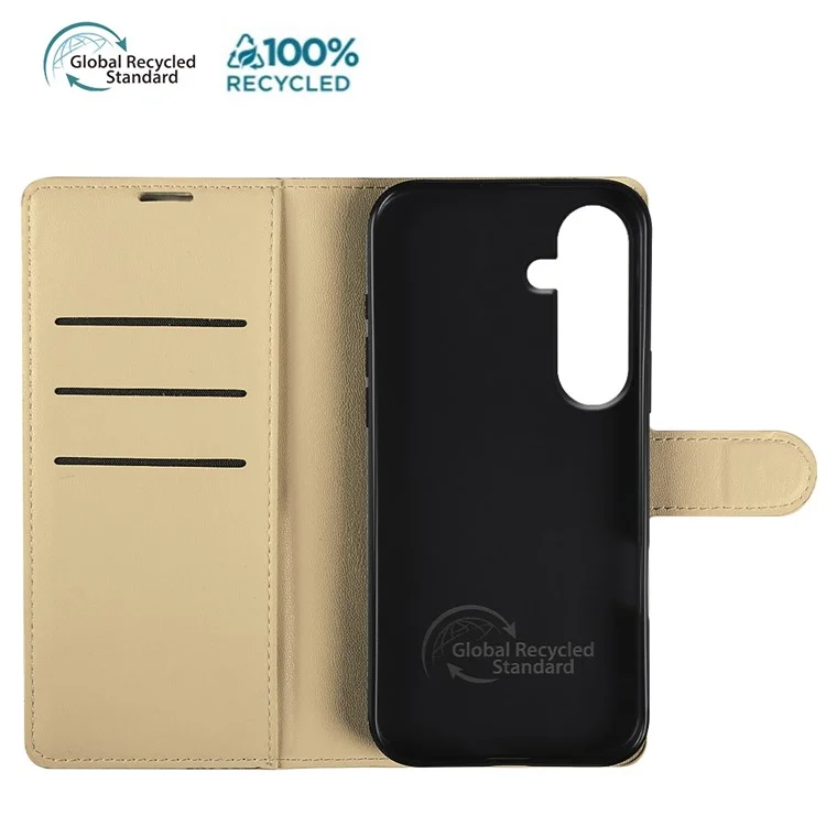 For Samsung Galaxy S25 Stand Case Biobased Eco-Friendly RPET RPVB Slim Phone Cover with Wallet - Khaki