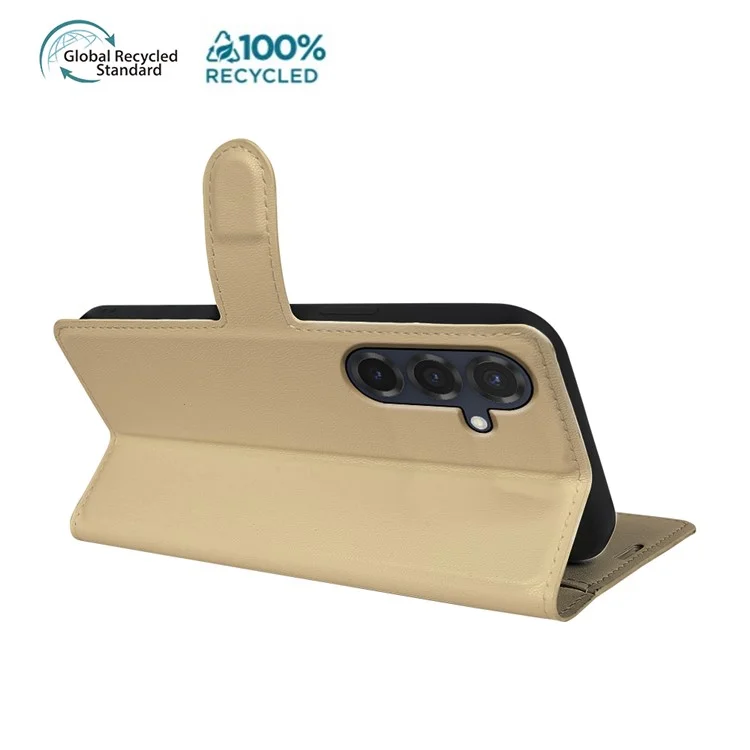 For Samsung Galaxy S25 Stand Case Biobased Eco-Friendly RPET RPVB Slim Phone Cover with Wallet - Khaki