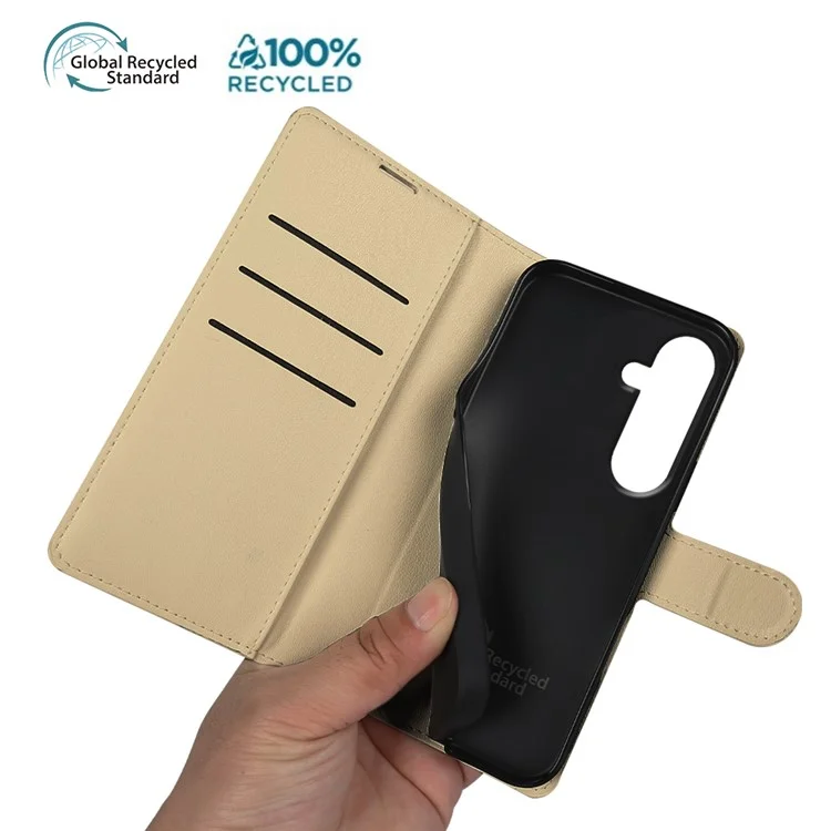For Samsung Galaxy S25 Stand Case Biobased Eco-Friendly RPET RPVB Slim Phone Cover with Wallet - Khaki