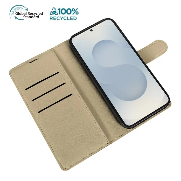 For Samsung Galaxy S25 Stand Case Biobased Eco-Friendly RPET RPVB Slim Phone Cover with Wallet - Khaki