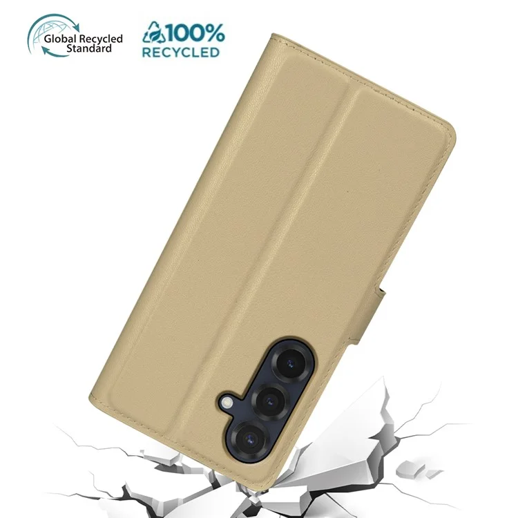 For Samsung Galaxy S25 Stand Case Biobased Eco-Friendly RPET RPVB Slim Phone Cover with Wallet - Khaki