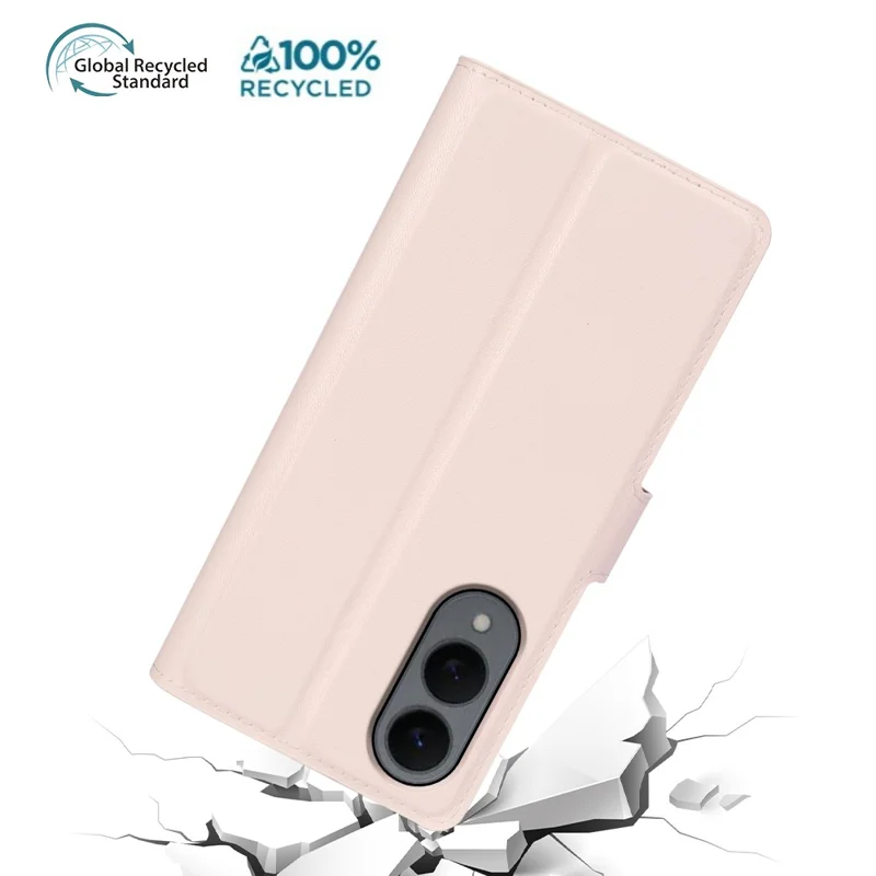 For Samsung Galaxy S25 Edge Stand Case Biobased Eco-Friendly RPET RPVB Slim Phone Cover with Wallet - Pink