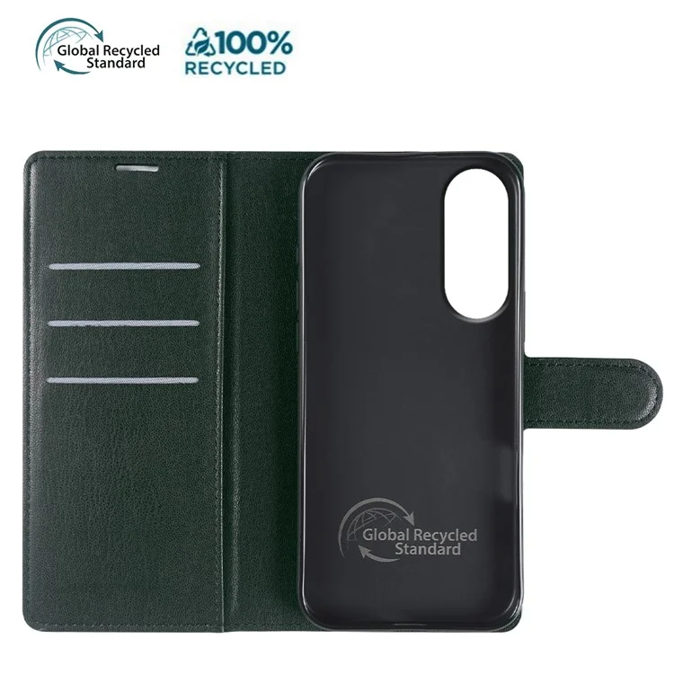 For Samsung Galaxy S25 Edge Stand Case Biobased Eco-Friendly RPET RPVB Slim Phone Cover with Wallet - Blackish Green