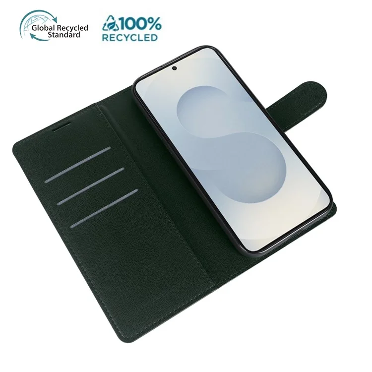 For Samsung Galaxy S25 Edge Stand Case Biobased Eco-Friendly RPET RPVB Slim Phone Cover with Wallet - Blackish Green