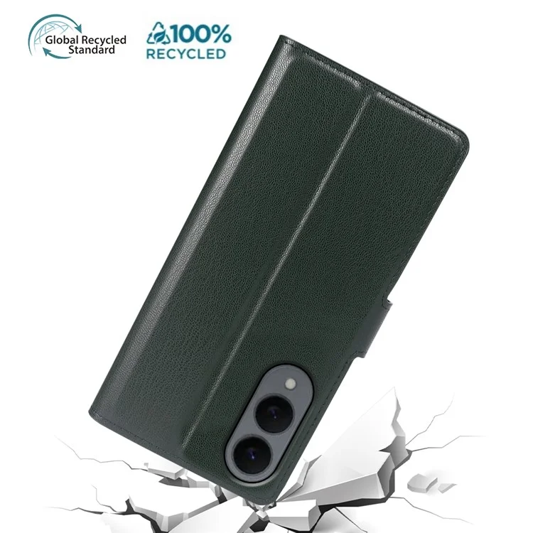 For Samsung Galaxy S25 Edge Stand Case Biobased Eco-Friendly RPET RPVB Slim Phone Cover with Wallet - Blackish Green