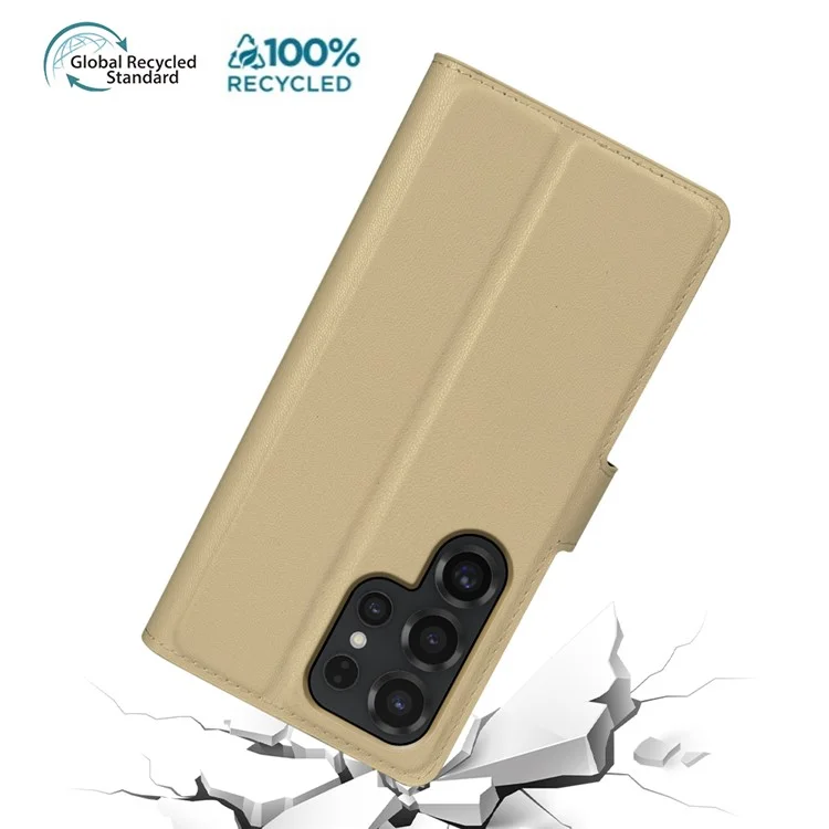 Capa com Suporte para Samsung Galaxy S25 Ultra - Estojo Ecológico de RPET/RPVB, Capa de Telefone Slim com Carteira - Cor Cáqui